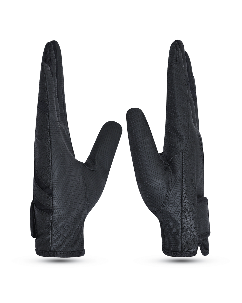 Premium Black Synthetic Equestrian Riding Gloves