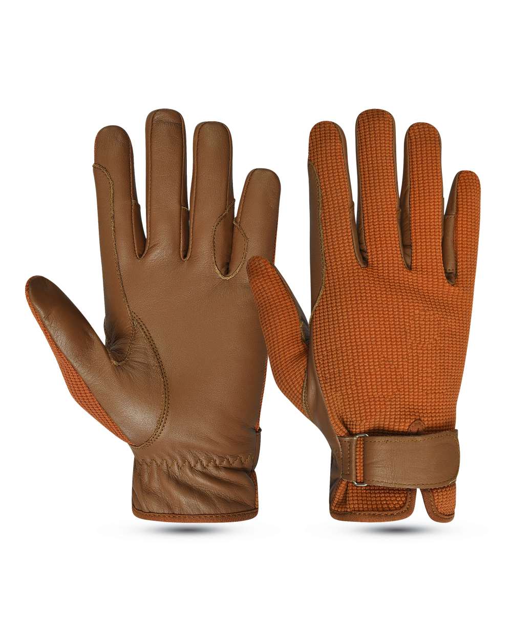 Premium Leather & Mesh Equestrian Riding Gloves – Saddle Brown
